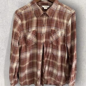 Natural Reflections Tan and Cream Plaid Shirt Women’s XL Granola Girl Camping